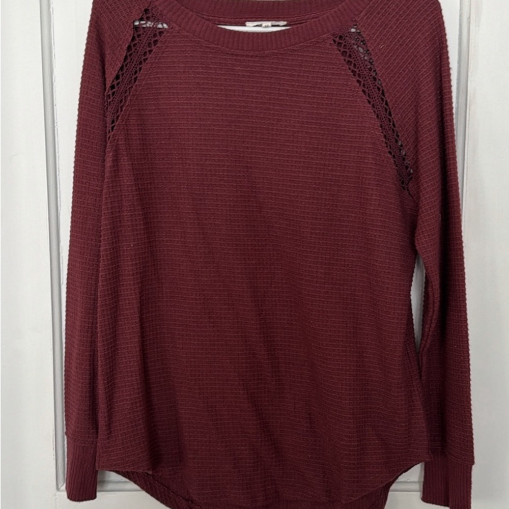 Maurices Maroon Long Sleeve Top with Lace Accents